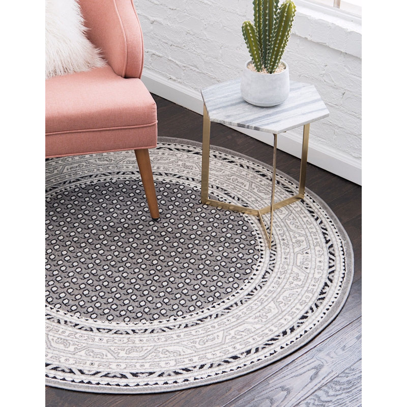 Tapis gris à motif oriental Wingate, Rond 5 pi