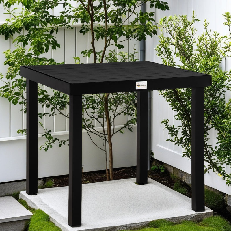 Table de bistro ronde en plastique avec trou pour parasol, table de salle à manger de patio toutes saisons pour balcon de jardin au bord de la piscine, facile à nettoyer
