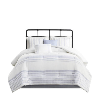 Oversized King Comforter Bedding | 100% Cotton Modern Design Fill Decorative Pillows Included Size 6 Piece And Overfilled Contrasting Color Stripes