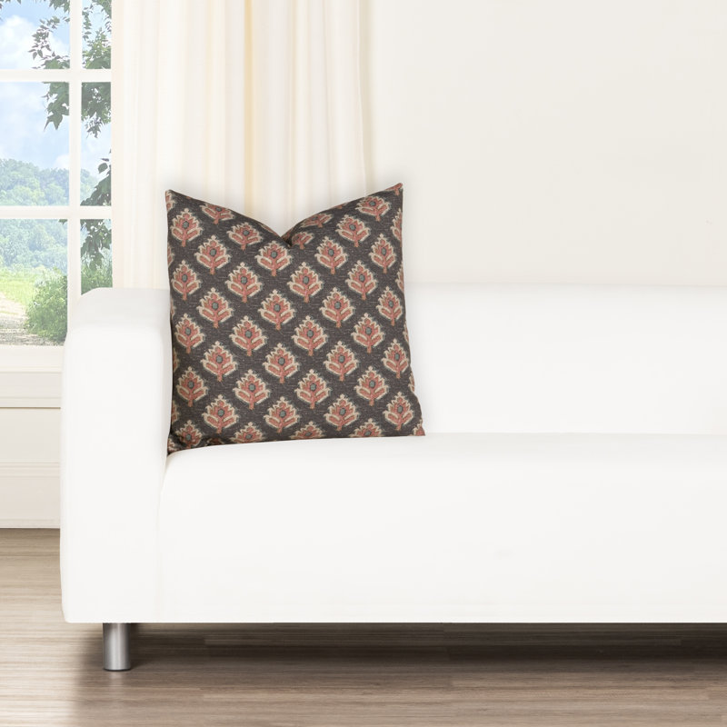 Magnolia Horizon Mineral  Washed Cotton Accent Pillow, Feather, 20"H x 20"W, Black Geometric Shapes