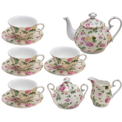 Service à thé en porcelaine rose 11 pièces 11 pièces