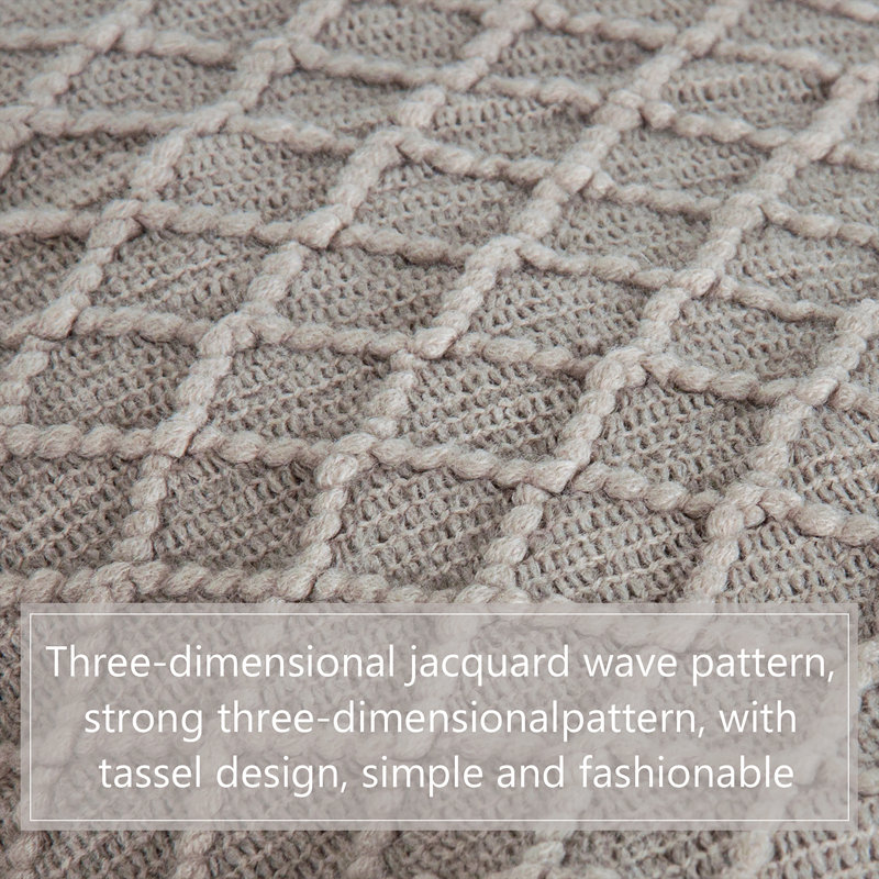 Acrylic Knitted Throw Blanket, Lightweight and Soft with Tassels, Checkered Printed - NTBAY, Dark Grey