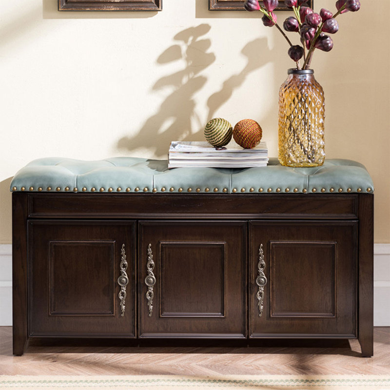 Banc en bois massif rembourré bleu ardoise, Bleu ardoise, Noir