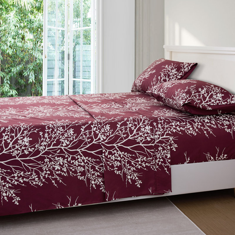 Microfiber Floral Sheet Set, Twin Sheet Set + 1 Fitted Sheet + 1 Pillowcase, Lilac