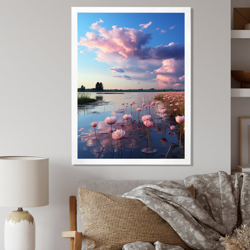 «Pink Blue Sky Celestial Beauty Mute II», impressions sur toile florales, H 40 po x l 30 po x P 1,5 po, Cadre photo blanc
