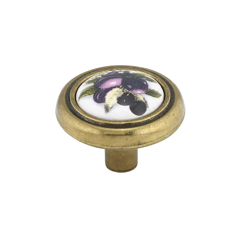 Poignée ronde 1 1/4" de diamètre Expression, Prune et laiton bruni