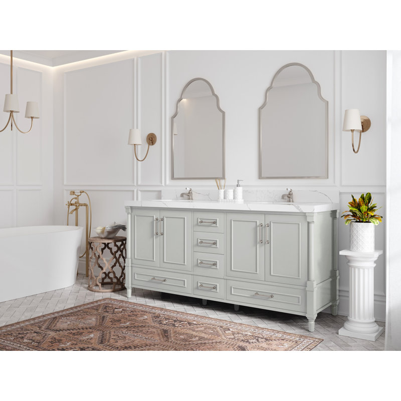Aberdeen 72'' Light Gray Double Vanity with Marble Top