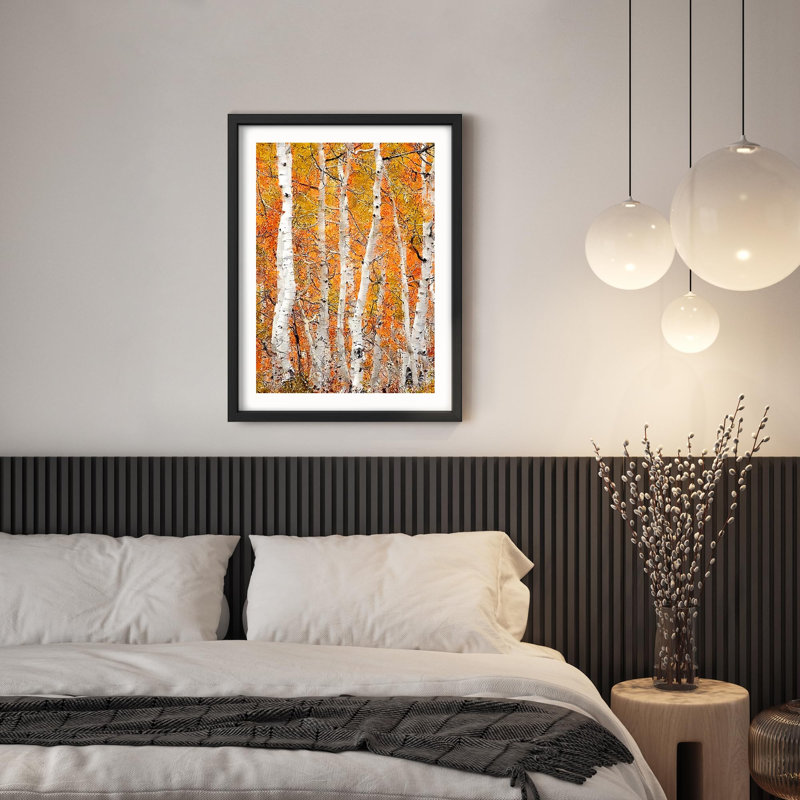 Bouleau d'automne vibrant, illustration de nature, petit feuillage orange et jaune, Blanc, H 10 po x l 8 po