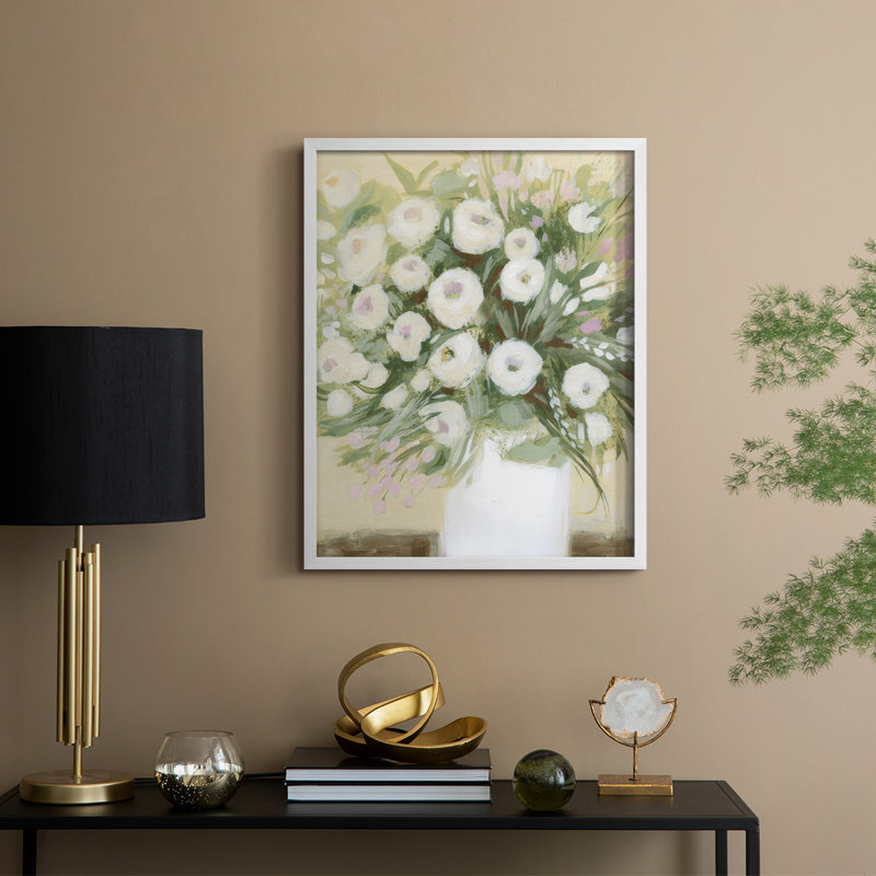 «Soft Sun Bouquet II», reproduction encadrée - bois massif, H 30 po x l 24 po, Blanc
