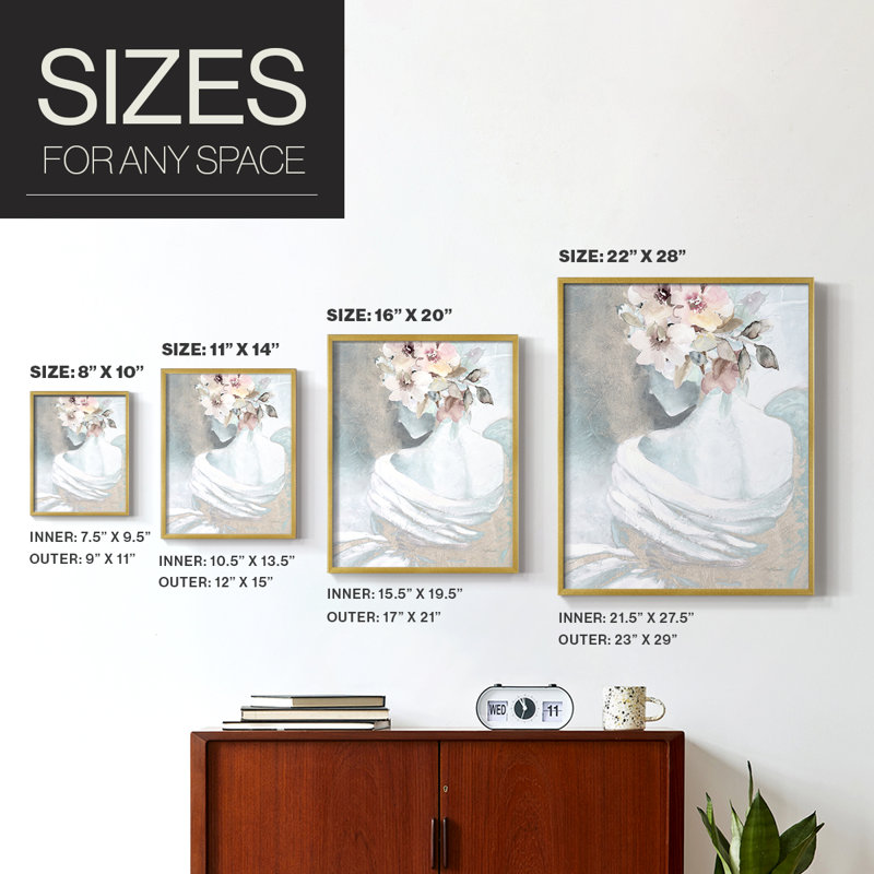 Reproduction encadrée Whisper II - bois massif, H 15 po x l 12 po, Doré