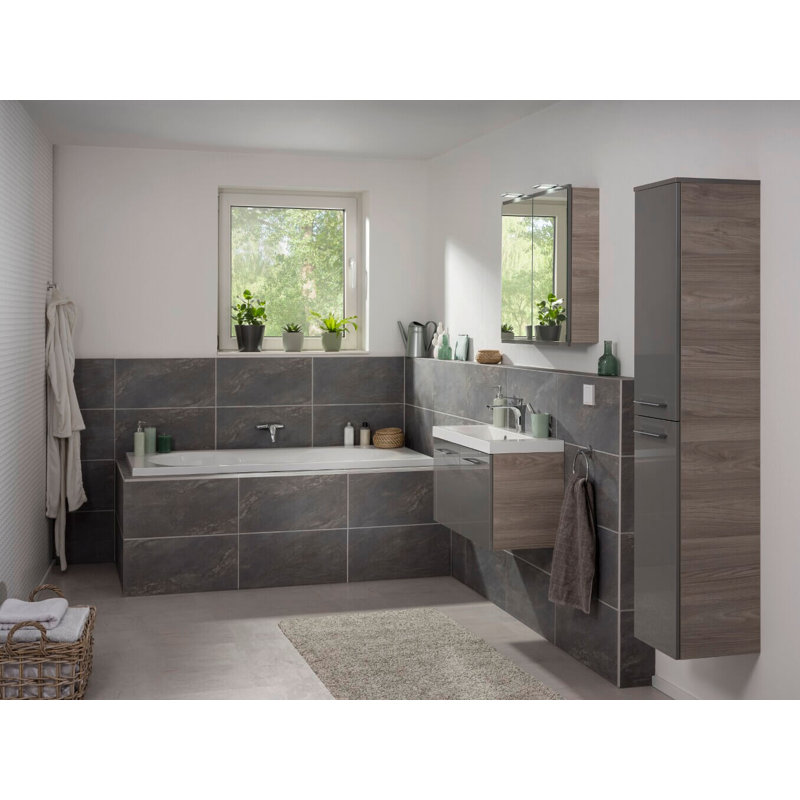 Lima 80cm Single Bathroom Vanity Base Only, Stone Ash / Basalt Gray