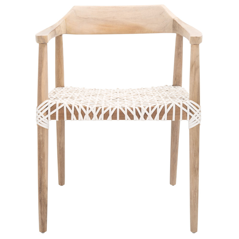 Bruna 22'' Wide Dinning Chair, Oak, White Genuine Leather