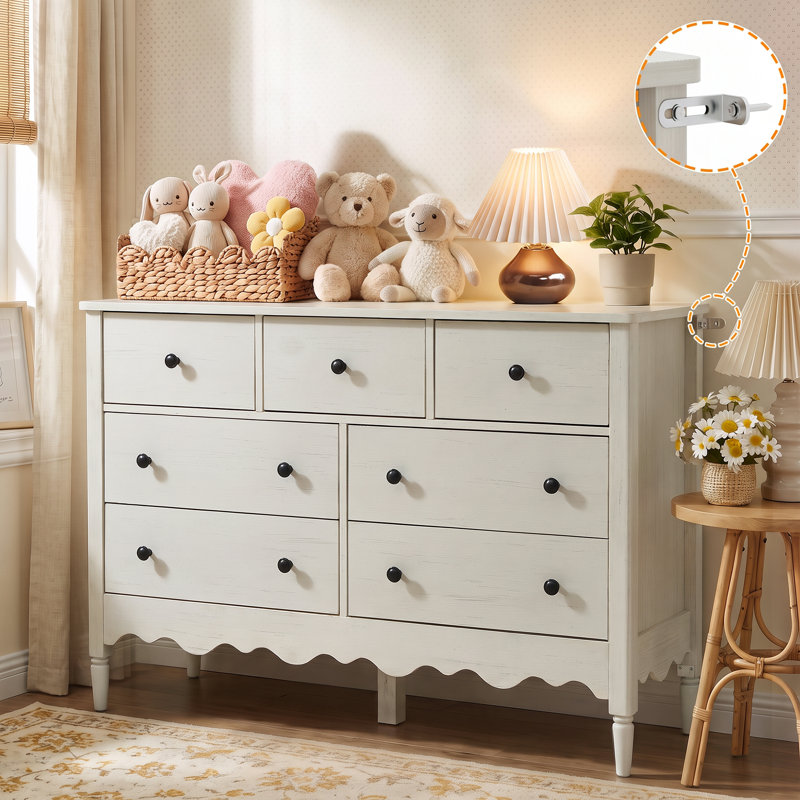 Commode 47 po avec tiroirs en bois Abson, Blanc patiné