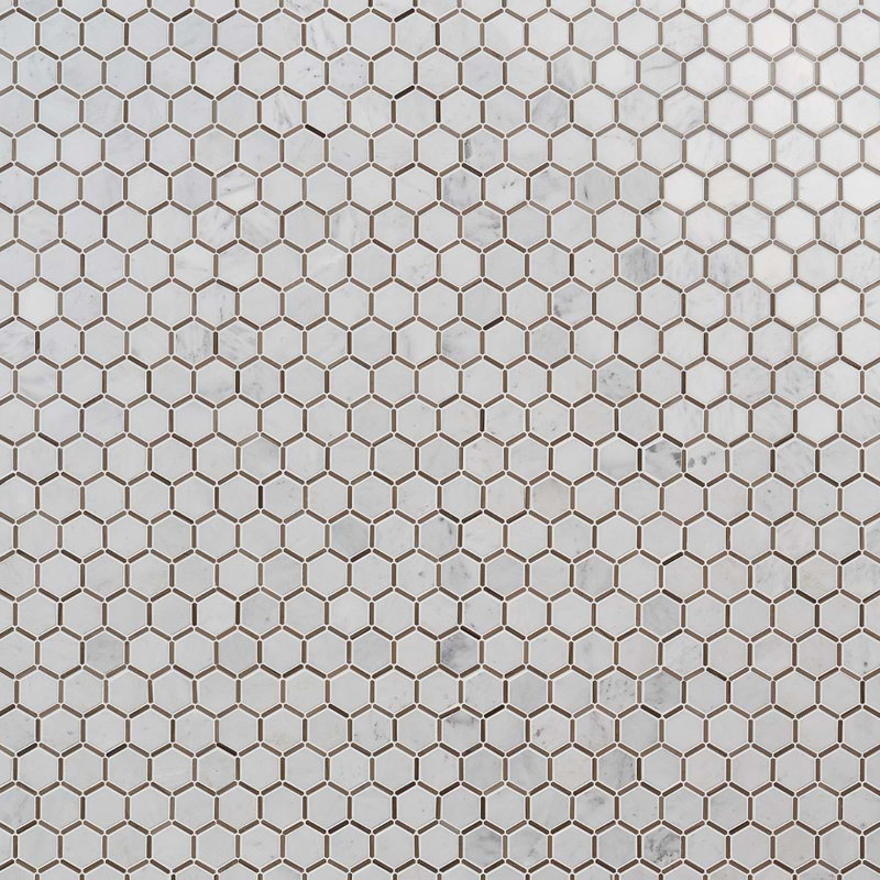 Florentine 2"Hexagon Polished Marble Mosaic, Asian Statuary White/Gray