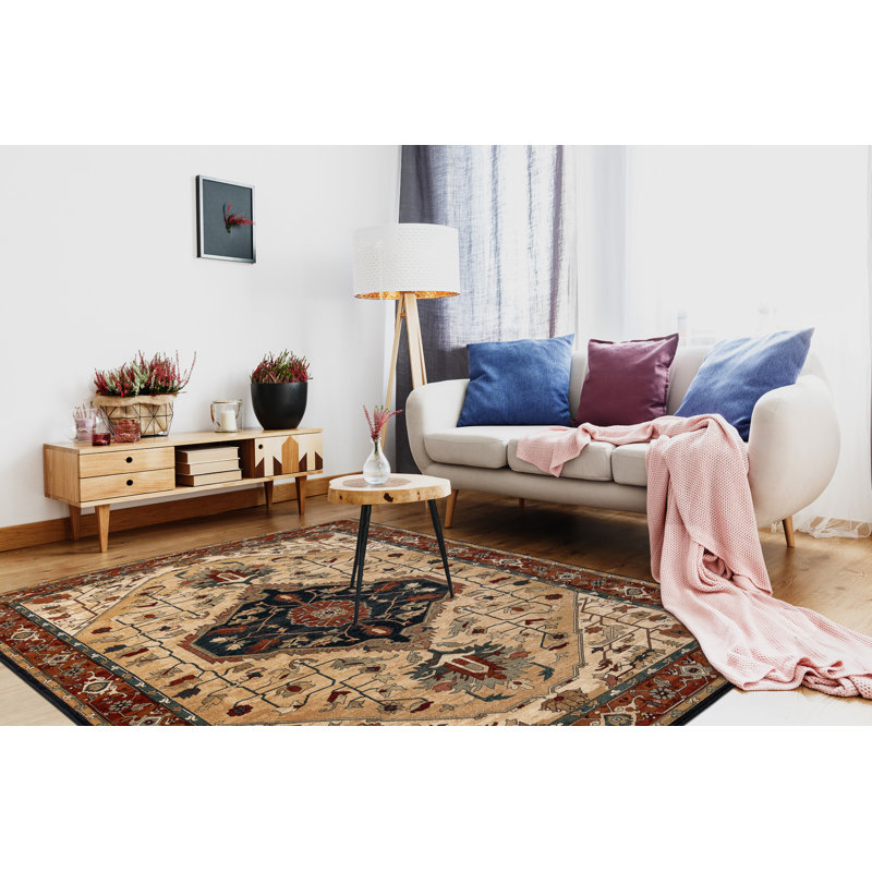 Auberge Oriental Wool Area Rug, Rectangular 235 x 350cm, Beige/Red