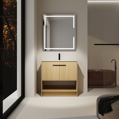 Meuble-lavabo autoportant de 36 po avec lavabo en céramique, contreplaqué, 2 portes, meuble-lavabo encastré, rangement pratique