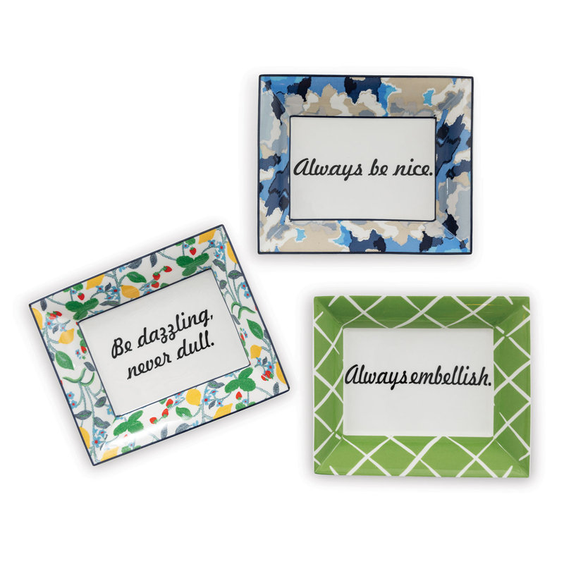 Assiette décorative rectangulaire en porcelaine 3 pièces en vert / bleu