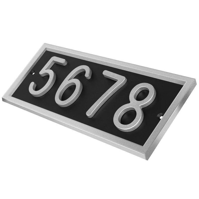 Plaque d'adresse horizontale encadrée en aluminium Royal Shade, Argent argent, Oui, Noir