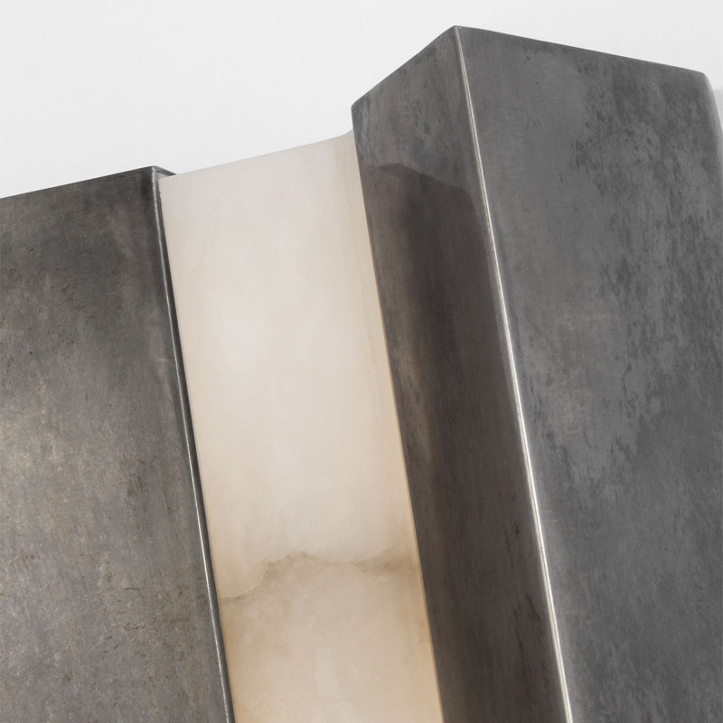 Anne-Marie Barton Austera 32" Sconce with Alabaster, Mottled Pewter, 20" H x 8" W x 3.25" D