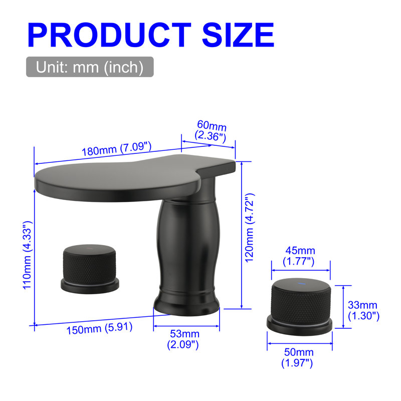Waterfall Tub Faucet with Double Handle, Bathroom Deck Mounted Tub Filler, Matte Black