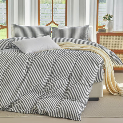 Ensemble de housse de couette à rayures 100% coton délavé
