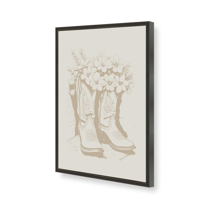 Imprimé de bottes de cowboy botanique, H 37 po x l 25 po, Noir satiné