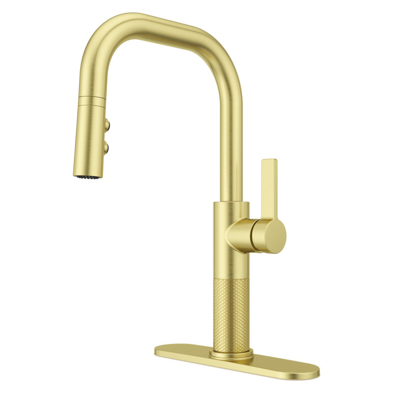 Pull Down Single Handle Kitchen Faucet, Brushed Gold