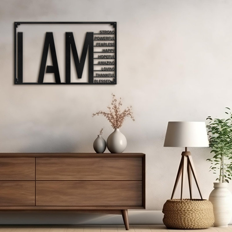 I AM Inspirational Quote, H 18,6 po x l 30 po x P 0,05 po, Noir