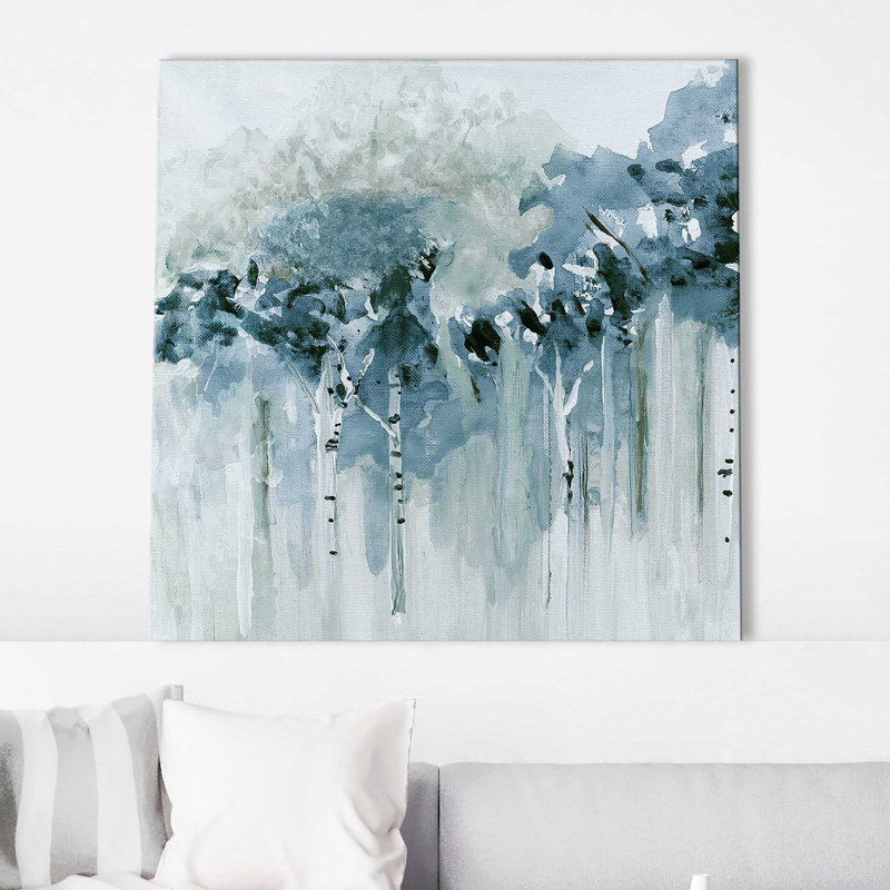 «Blue Birch Morning I» par Susan Jill - Peinture, Toile tendue, H 24 po x l 24 po x P 1,5 po
