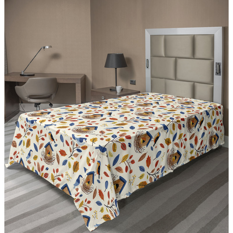 Drap plat moderne de style bohème Ambesonne, Drap plat pour lit simple TG, Bleu / terre de Sienne brûlée / motif floral mou