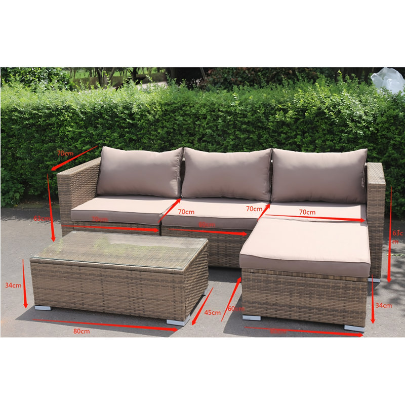 Myah 4 Seater Rattan Corner Sofa Set, Grey 