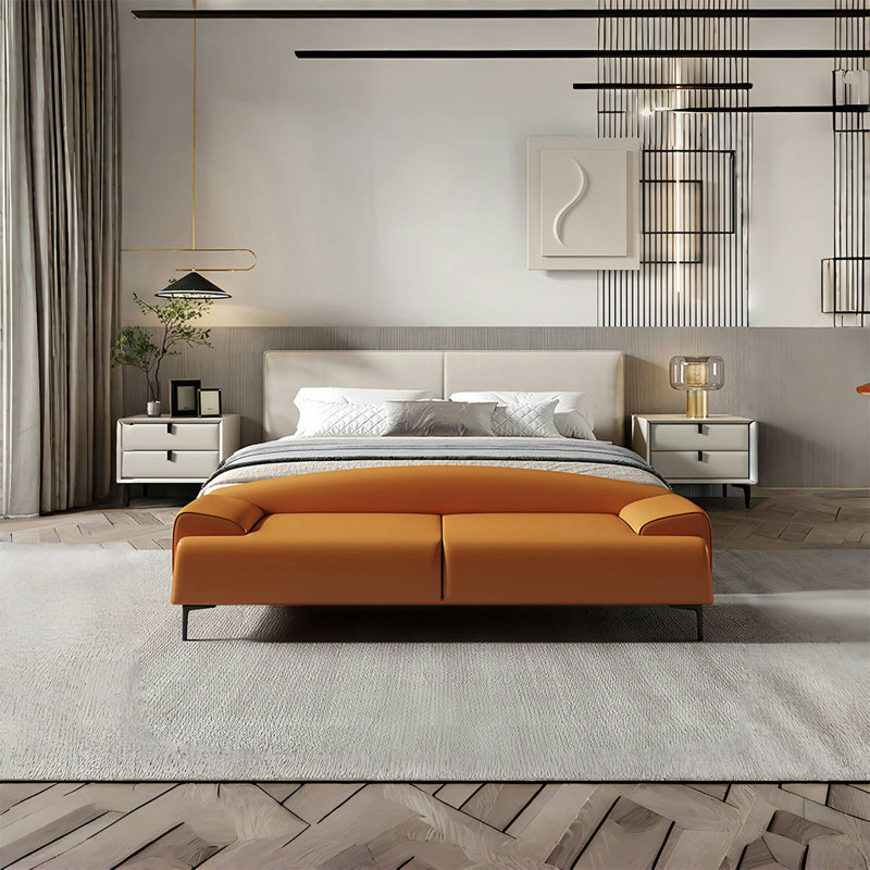 Bancs revêtus de similicuir Minhchau, H 21,65 po x l 59,05 po x P 19,68 po, Orange