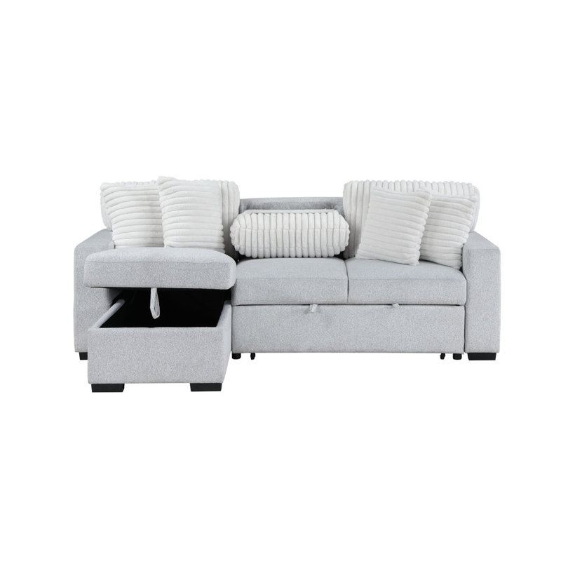 Boneless Ford Light Grey/White Reversible Pull Out Sofa Bed
