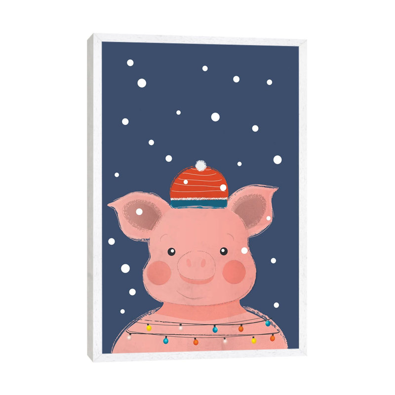 Christmas Pig 1 Piece Floater Frame Wall Art on Canvas, 66.04 cm H x 45.72 cm W, White