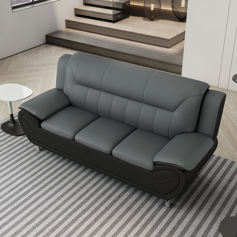 Dah 79.2'' Faux Leather Sofa, Gray Faux Leather