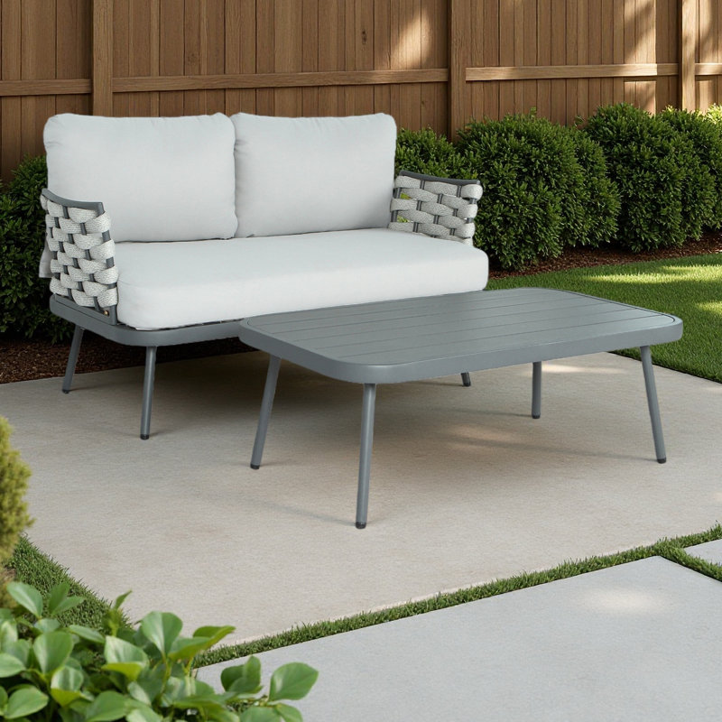 Causeuse et table en acier, 2 pièces: table, causeuse, Beige, Gris