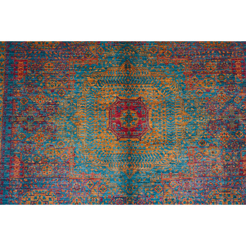 Tapis bleu / rose de haute qualité noué à la main