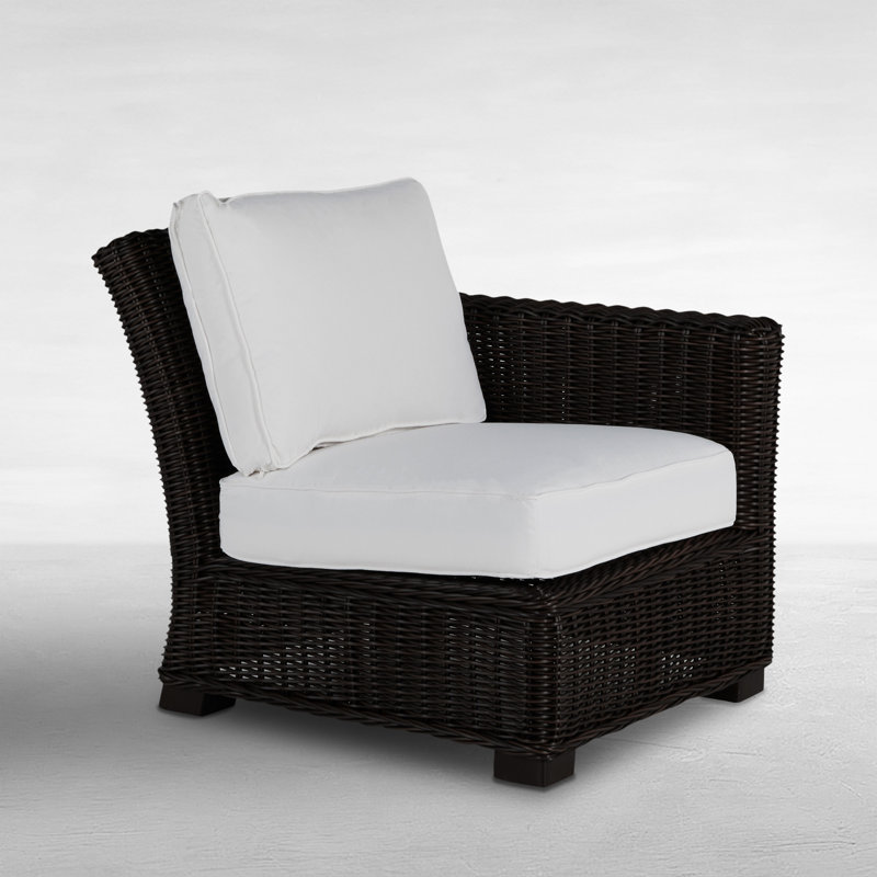 Rustic Patio Lounge Chair with Cushions, Welt, Linen Navy, Black Walnut