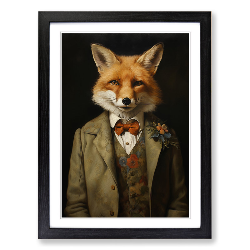Fox Victorian - Single Picture Frame Print on Wood, 34cm H x 25cm W x 2cm D, Black