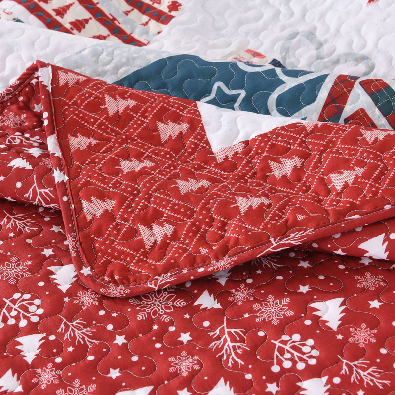 Ensemble de courtepointe de Noël légère en polyester 3 pièces 3 pièces, Courtepointe très grand et 2 très grandes taies 