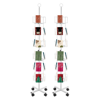 2PCS Greeting Card Rack White 24 Pocket Rotating Holder 6 Tier 360° Spinning Brochure Display Stand for Gift Shop Mall Retail Store