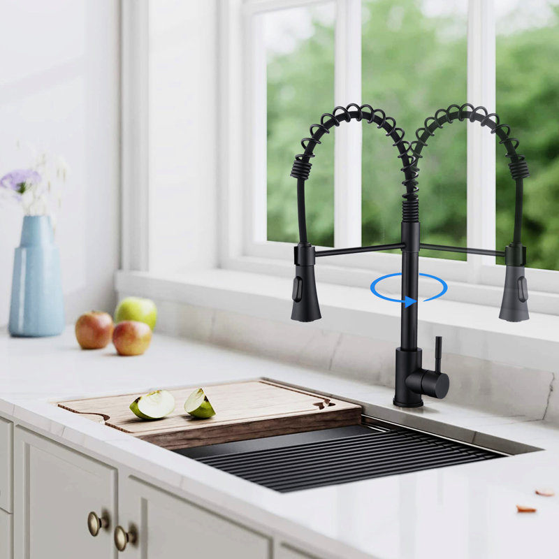 Matte Black Kitchen Faucet With Deck Plate - Rust & Scratch , Pull Down Spray, Solid 304 Stainless Steel Construction, 1.8Gpm Sink Proof, Construction