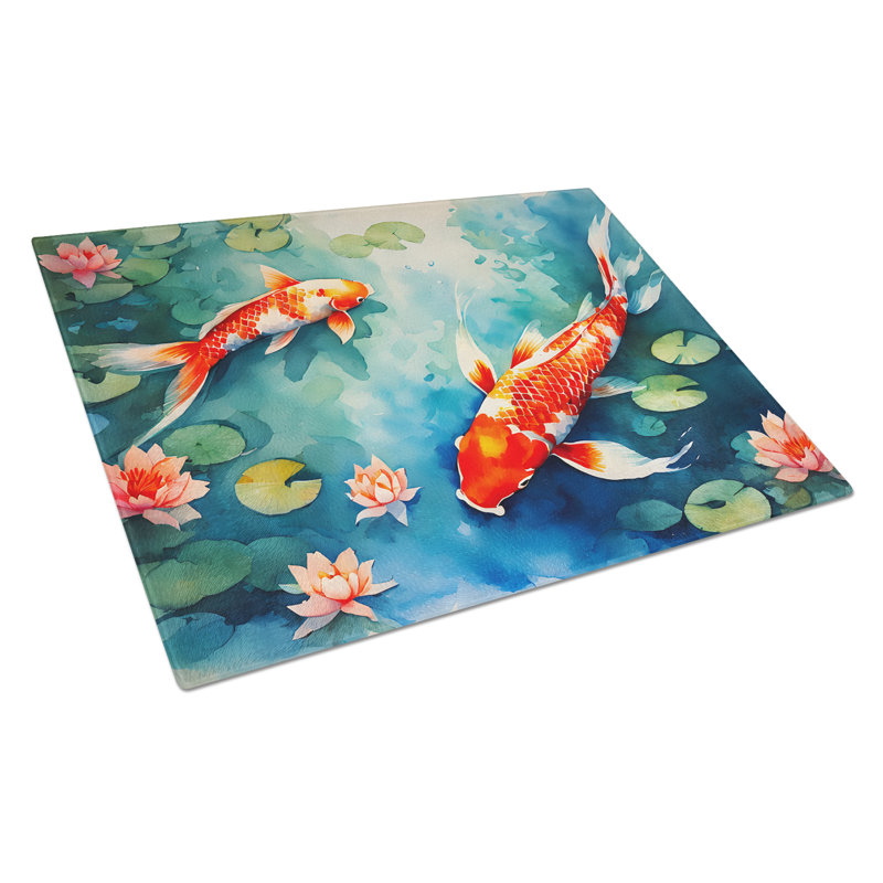 Koi Fish Glass Cutting Board Large