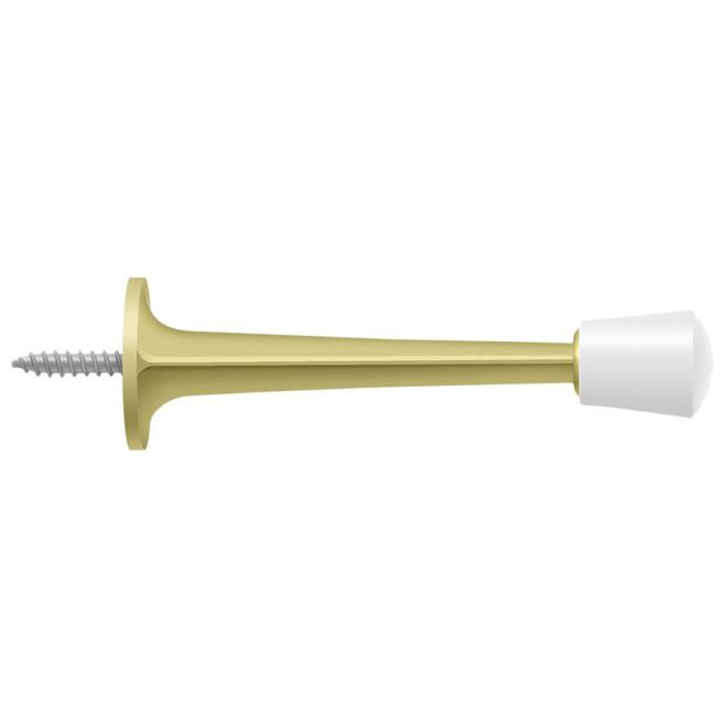Polished Brass Baseboard Door Stop with White Rubber Tip