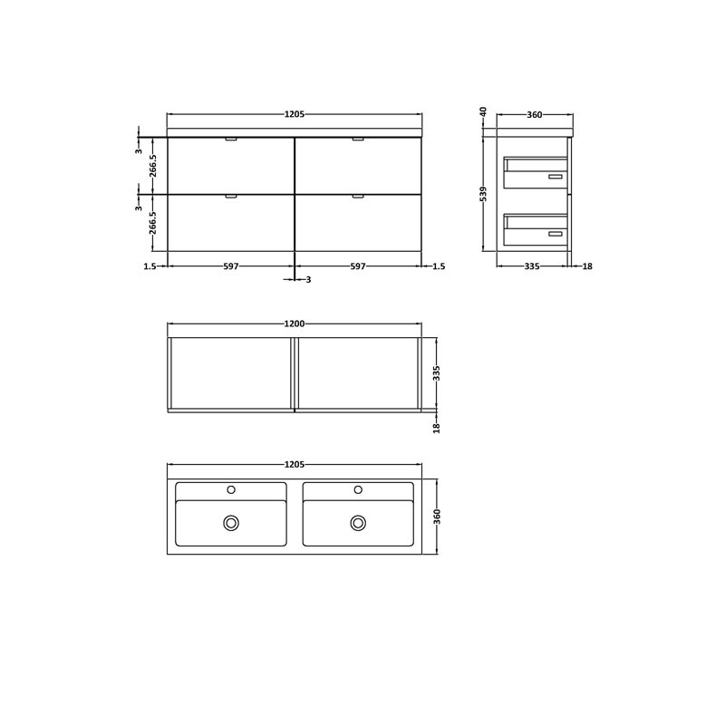 Fusion 1205mm Bathroom Vanity with Integrated Polymarble Basin, Gloss Grey