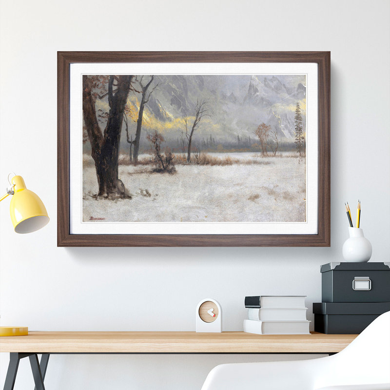 Winter Landscape by Albert Bierstadt - Picture Frame Painting, Walnut Framed, 36cm H x 48cm W x 2cm D