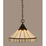Chain Hung Pendant With 15" Honey & Brown Mission Art Glass
