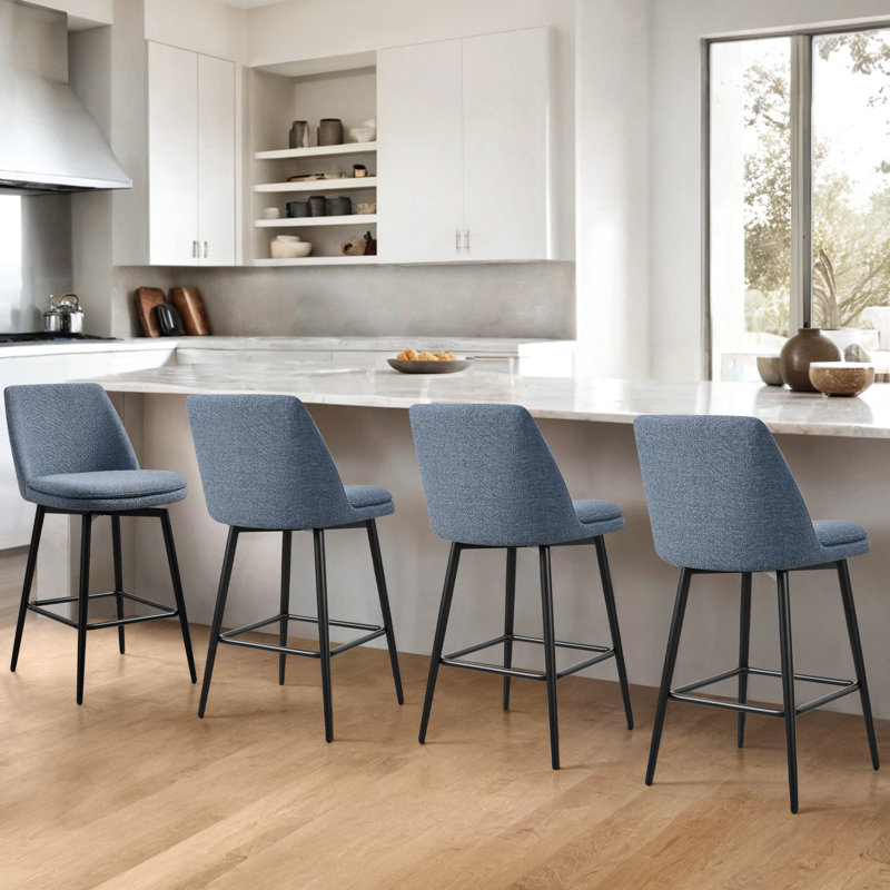 Betzalel Swivel Upholstered Counter Stool, Blue, 4