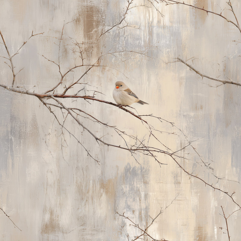 Papier peint oiseaux d'hiver avec branches nues style scandinave, Peel and Stick