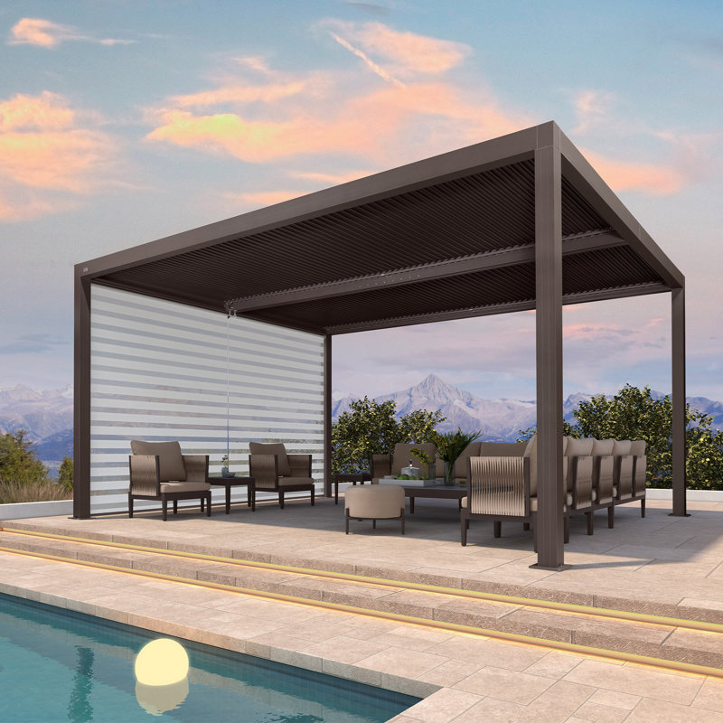 12' x 16' Louvred Pergola with Roller Shade, 1 Short Side